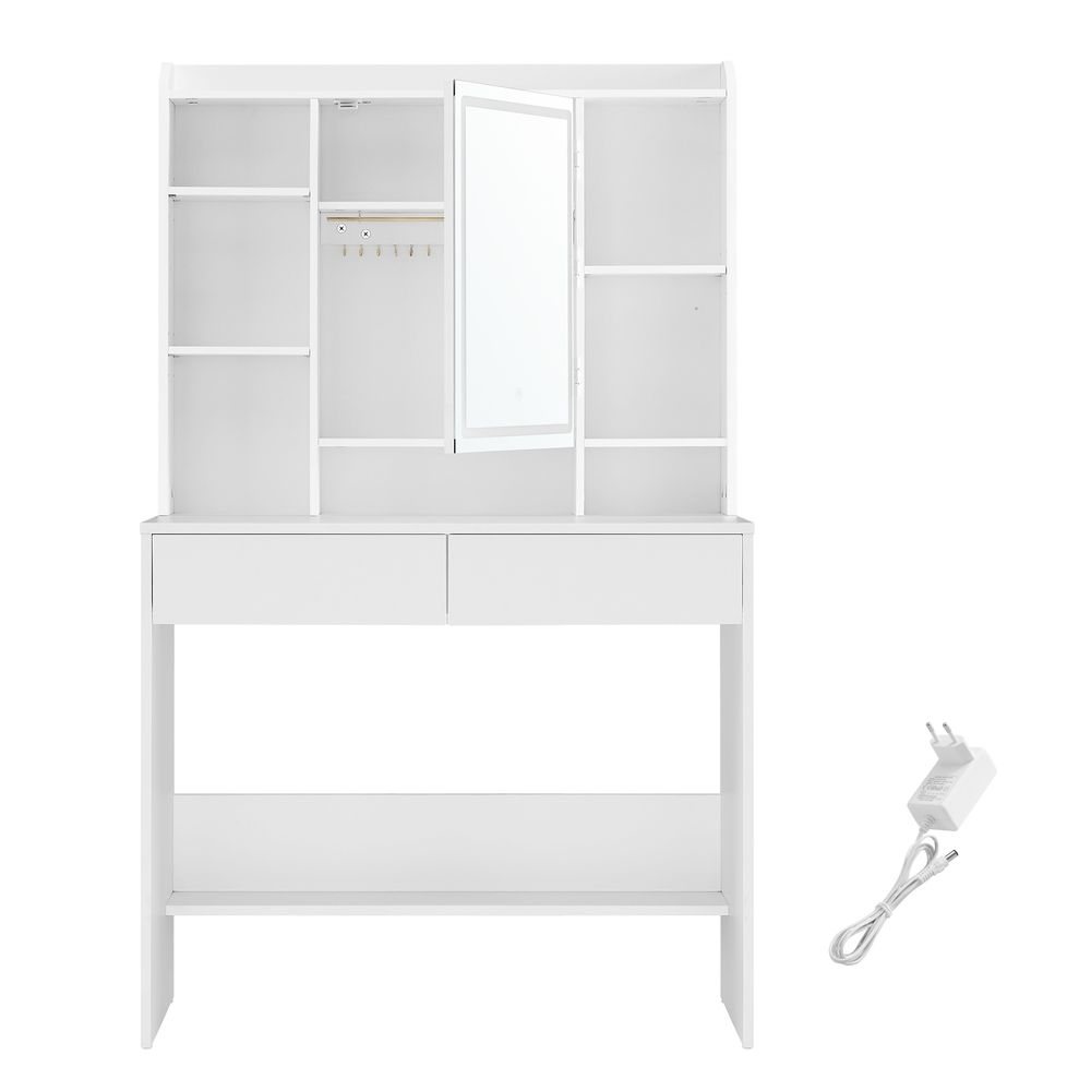 Luce, Schmaler Schminktisch mit Licht, 90 cm, mit Schmuckhaken