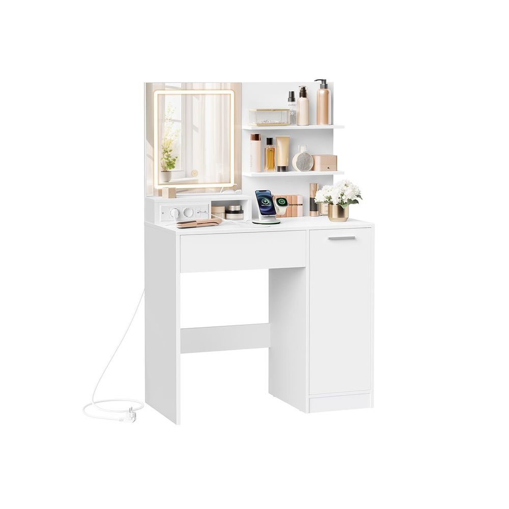 Mina, Kleiner Schminktisch mit Licht und Steckdosen, 80 cm
