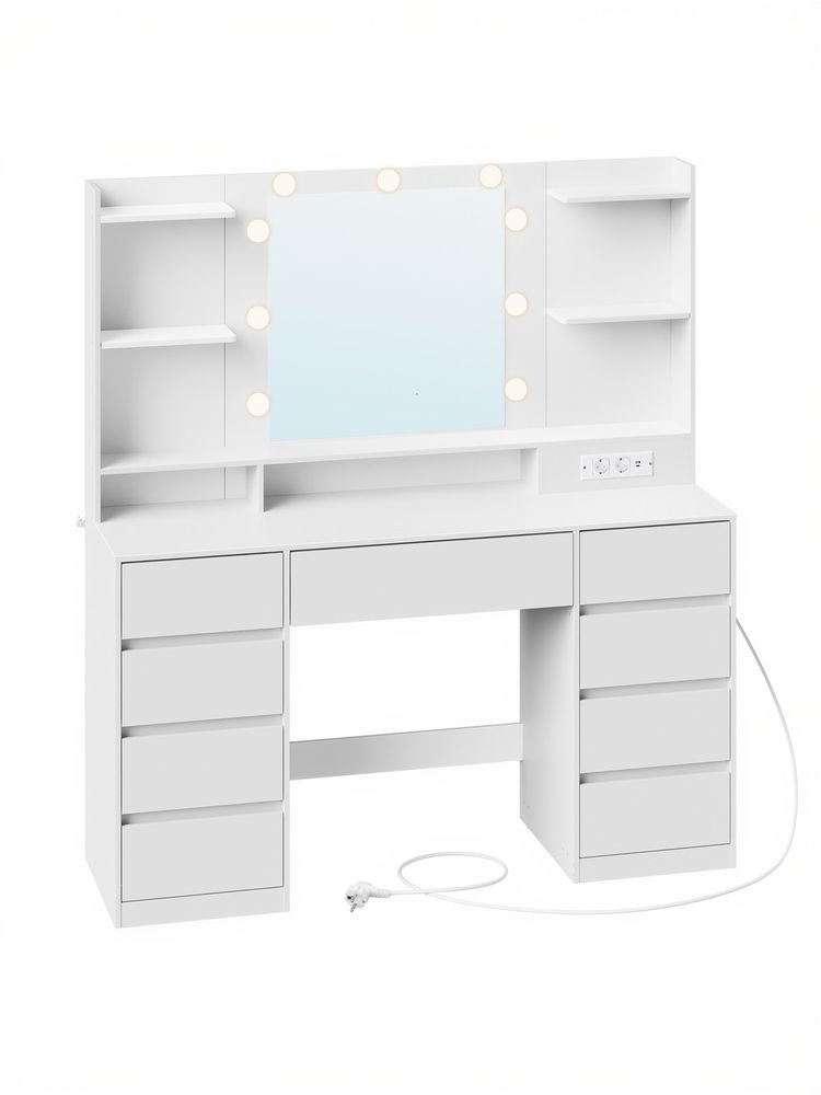 Sole, Schminktisch mit Licht und 9 Schubladen, 107 cm